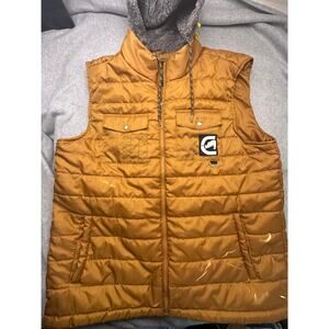 Ecko Unltd Men’s 2XL Hooded Puffer Vest Mustard Yellow Quilted Rhino Logo Y2K